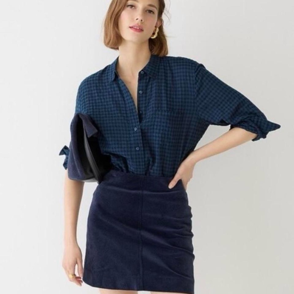 Navy Blue Gingham Popover Shirt